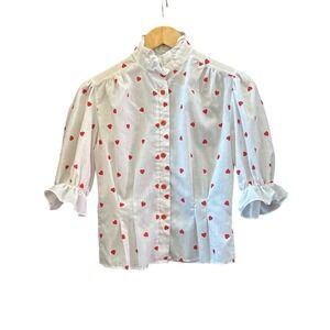 Vintage Ardmore Heart Print Blouse Romantic Coquette Cottagecore Sweetheart